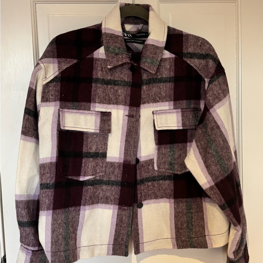 Plaid Wool Jacket - Purple and Cream
